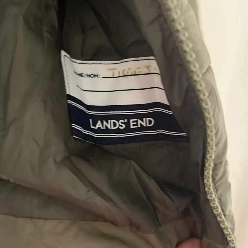 Lands End Kids Olive Green Puffer Winter windbreaker Jacket Youth Small/ 8